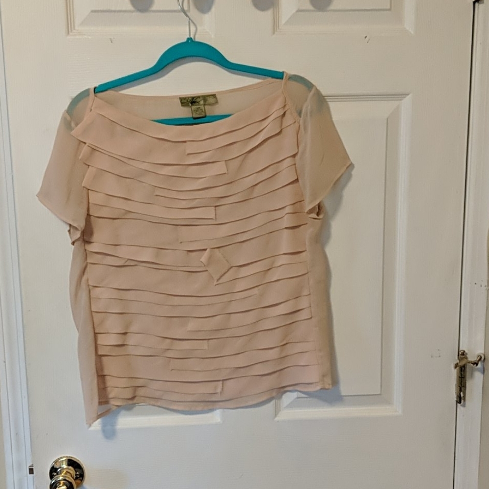 Sheer peach/cream blouse with see-through back